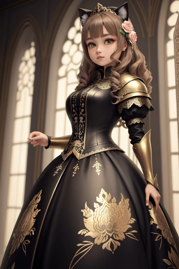 3dcreature cute tabby cat wearing knight armor with detailed floral ornament, beak, 1boy, big eyes, chibi, Photorealistic, Hyperrealistic, Hyperdetailed, analog style, hip cocked, demure, low cut, black lace, detailed skin, matte skin, soft lighting, subsurface scattering, realistic, heavy shadow, masterpiece, best quality, ultra realistic, 8k, golden ratio, Intricate, High Detail, film photography, soft focus