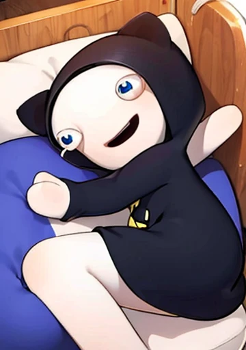 Cute rabbid sleeping in a crib