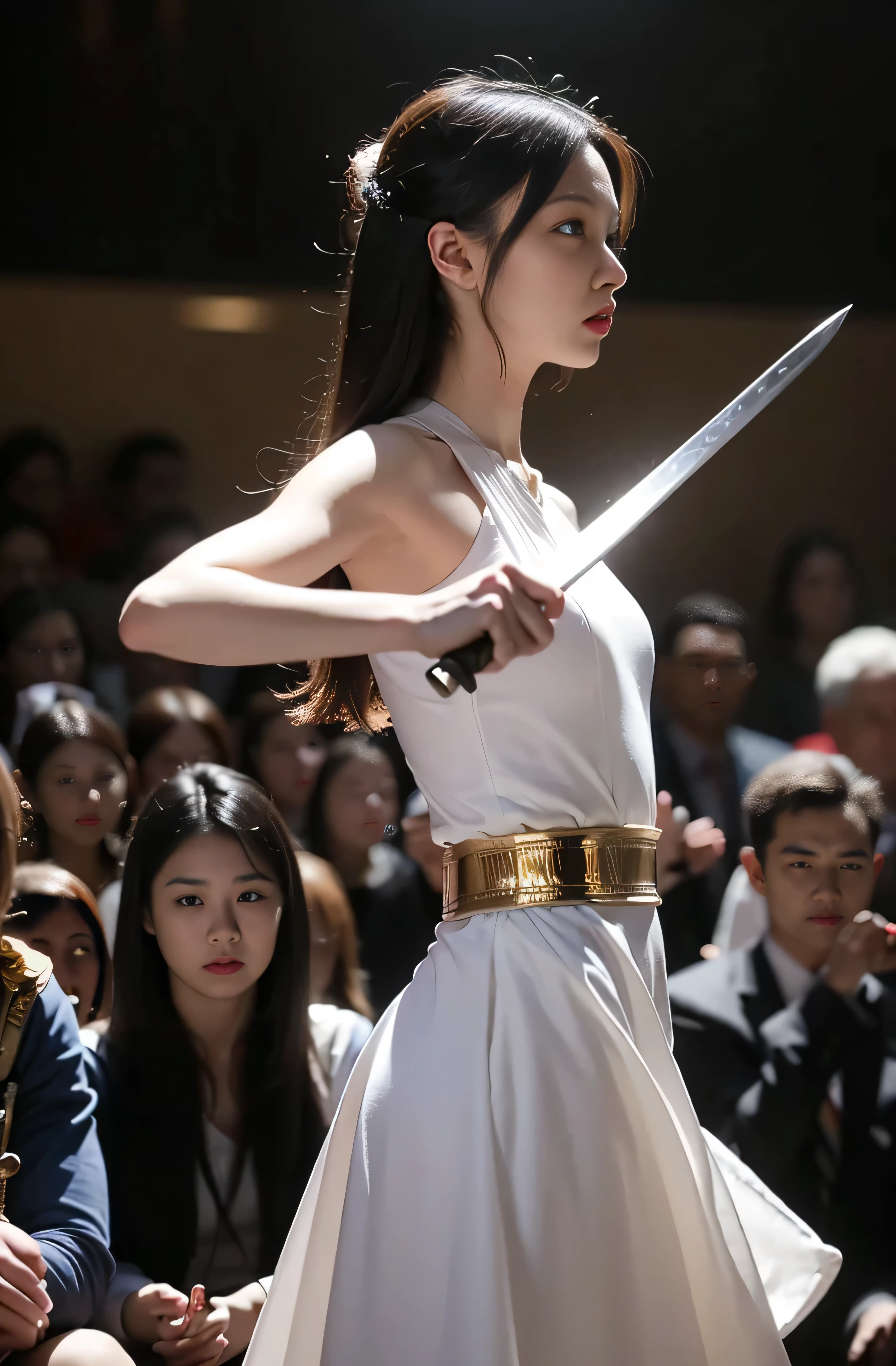 1 girl,Looking at the audience, Focus alone, Practical, Hold a sword in hand