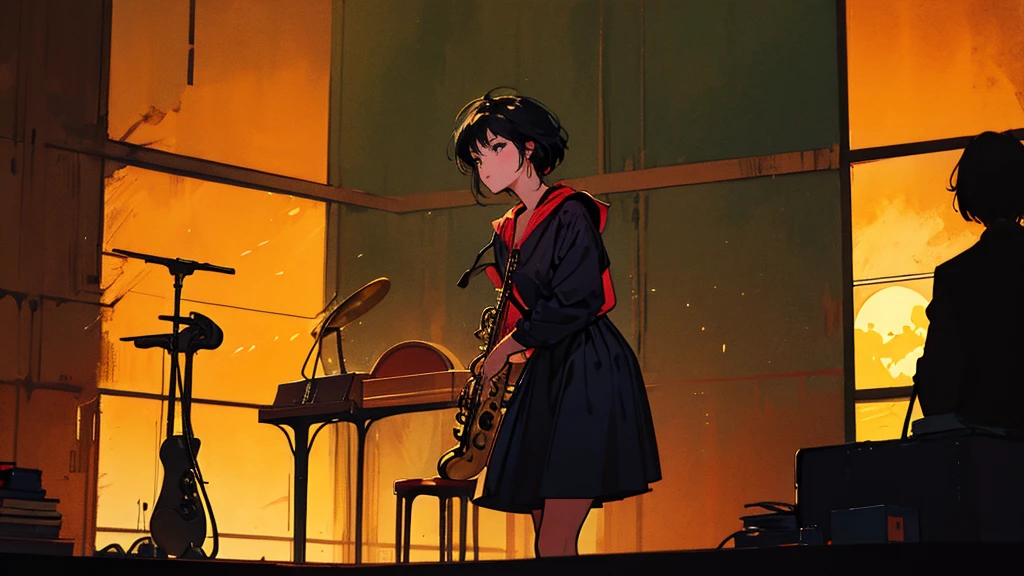 Playing the saxophone、Woman silhouette、dark、night、深night、Fantasy、masterpiece、Highest quality