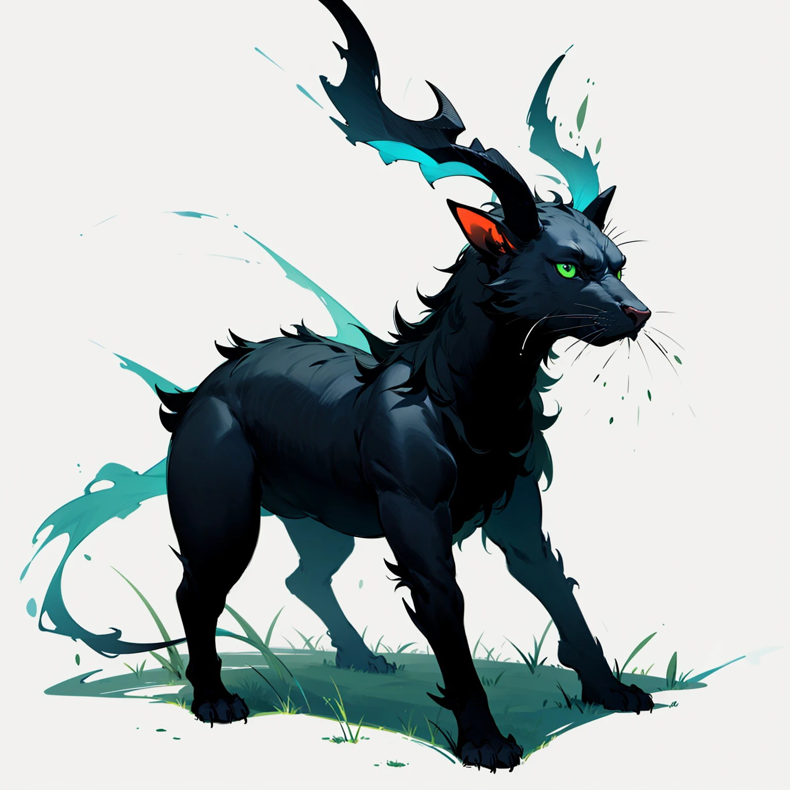 Evolutionary changes become more magnificent and greater, Evolution changes to level 2, black and white skin, green eyes, has horns, Grassroots, no background 