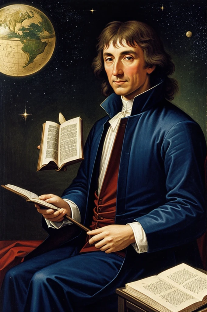 Make me a cover about Nicolas Copernicus with the title Nicolas Copernicus and the Love of the Stars