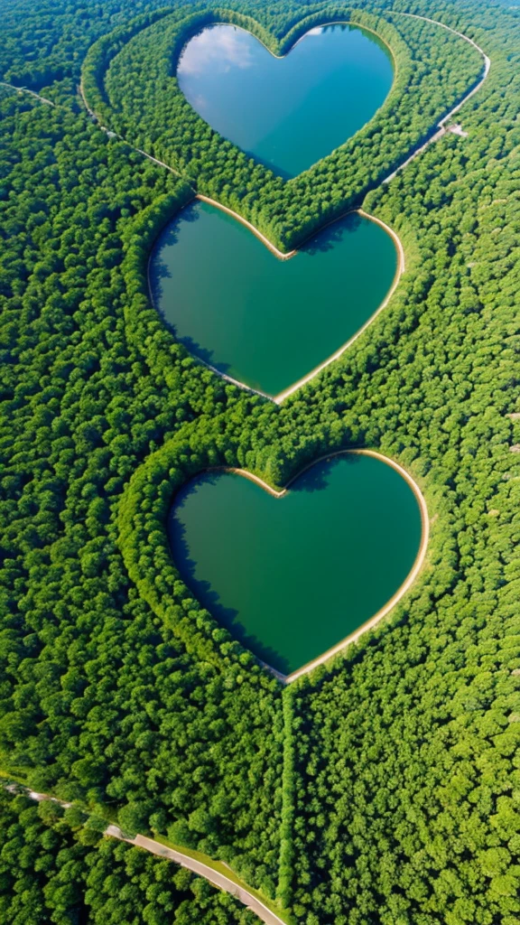 Blue sky and green earth、Heart-shaped lake