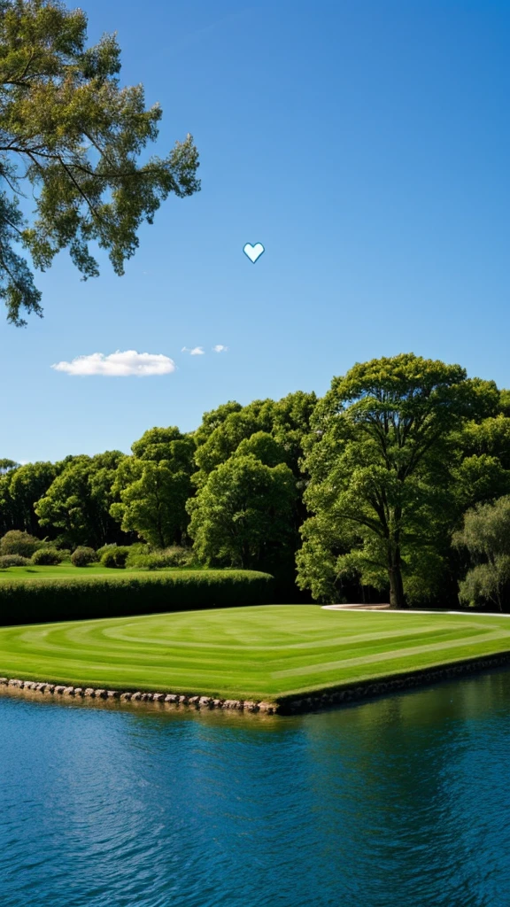 Blue sky and green earth、Floating on the lake、Heart shaped island