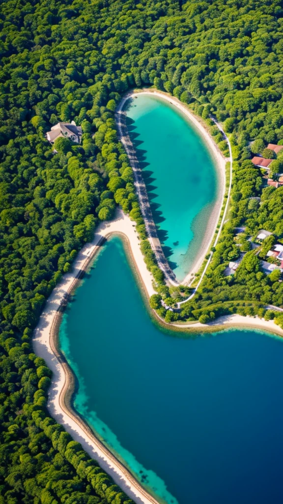 Blue sky and green earth、Floating on the lake、Heart shaped island