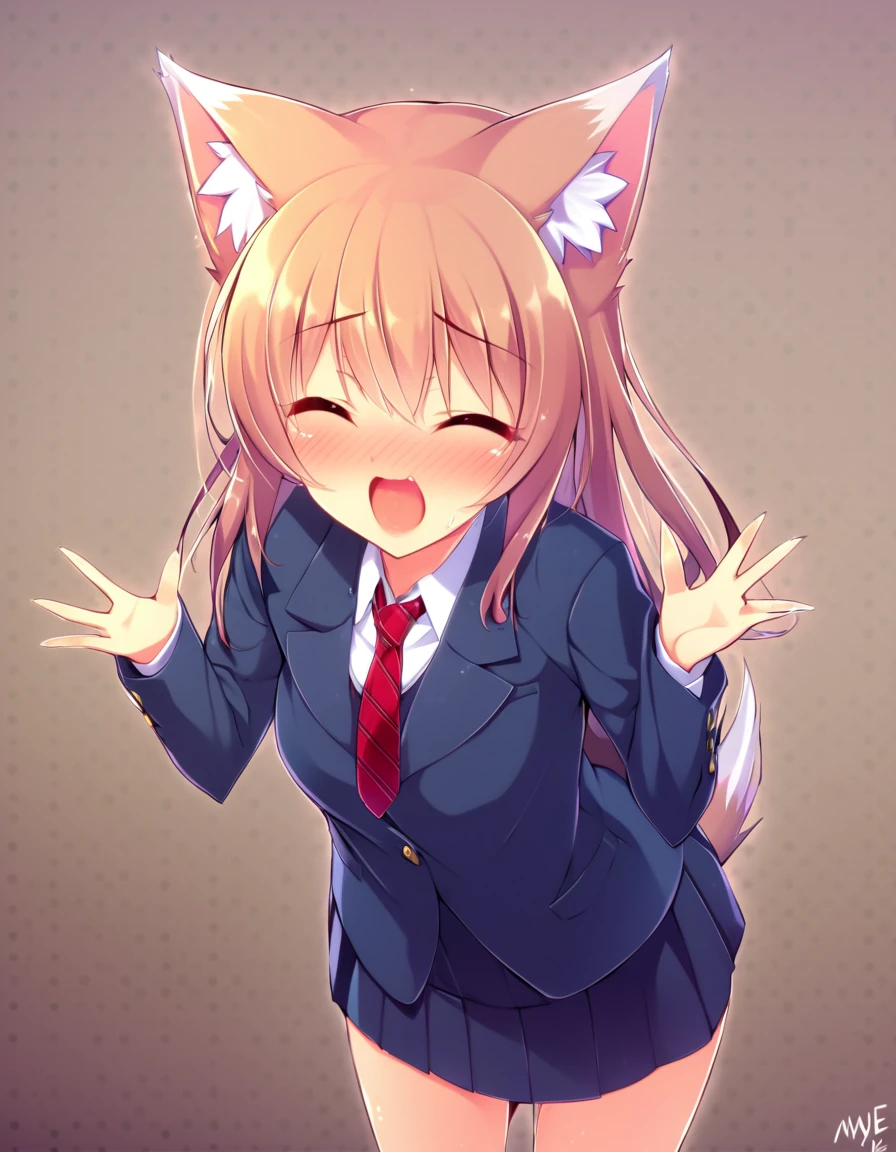 one girl, naive, school blazer, my classmate, beauty, necktie, beauty, wolf ears, ecstatic, love me, girl is charmed by me, look at me