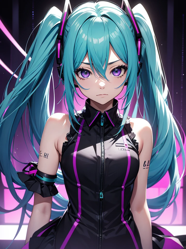 hatsune miku, emo, goth, black and purple hair