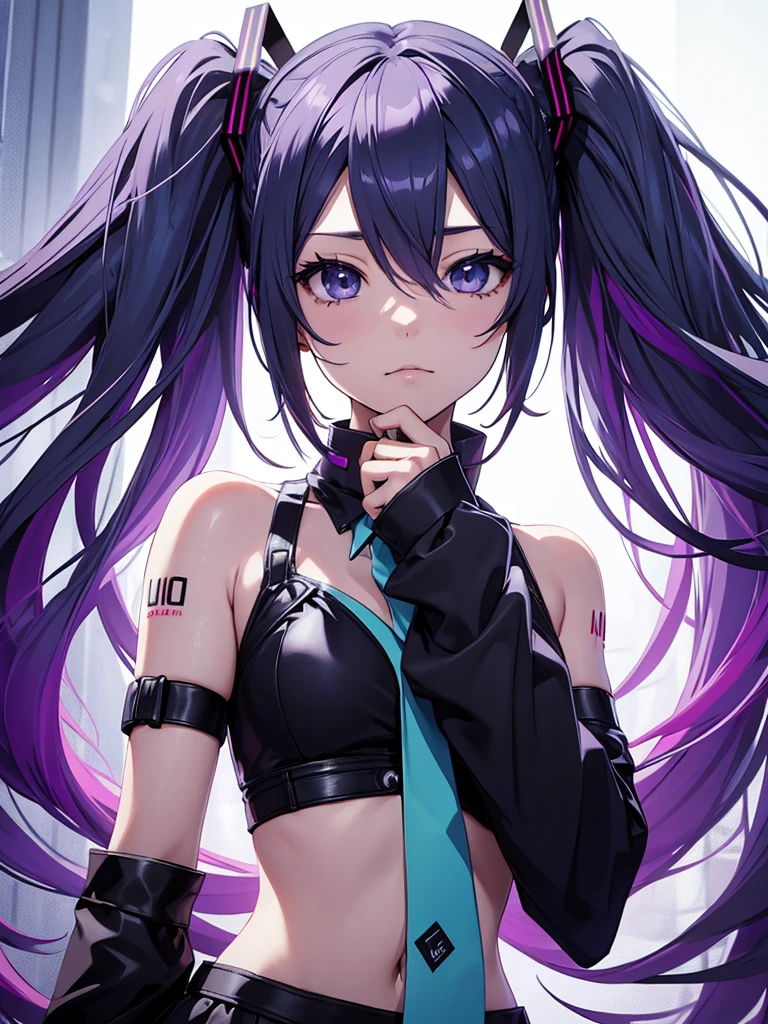 hatsune miku, emo, goth, black and purple hair