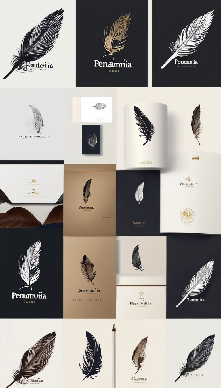 Create a minimal, modern, simple, inspirational, memorable, dream like logo design of a boy and a feather for the brand “Penamemoria".