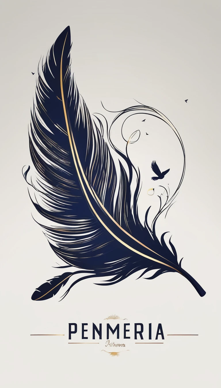 Create a minimal, modern, simple, inspirational, memorable, dream like logo design of a boy and a feather for the brand “Penamemoria".