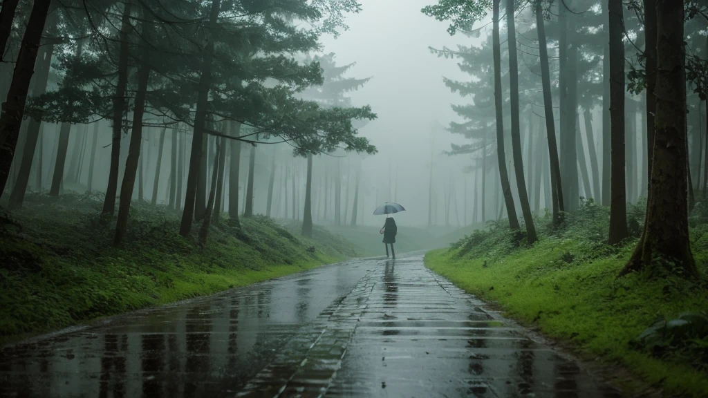 rain,umbrella,Mysterious Forest