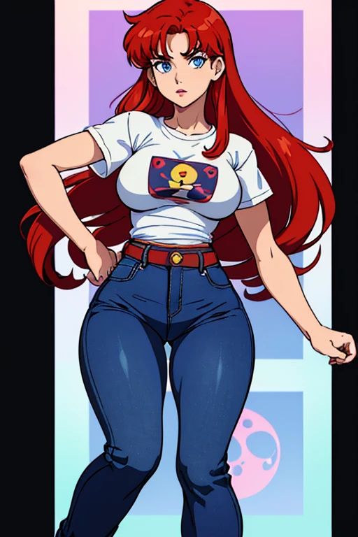 (ranma chan) (ranma saotome)(1solo)(1girl)((Solo)) ((Masterpiece)) ((High Quality)) (slim thick)((Perfect Face)) ((Huge Breasts)) ((Wide Hips)) ((Narrow Waist)) ((Beautiful)) ((Redhead)) ((Long Hair)) ((Light Skin)) ((Cute Nose)) ((BLue Eyes)) ((Young)) ((Transparent Tee Shirt)) ((Jeans))