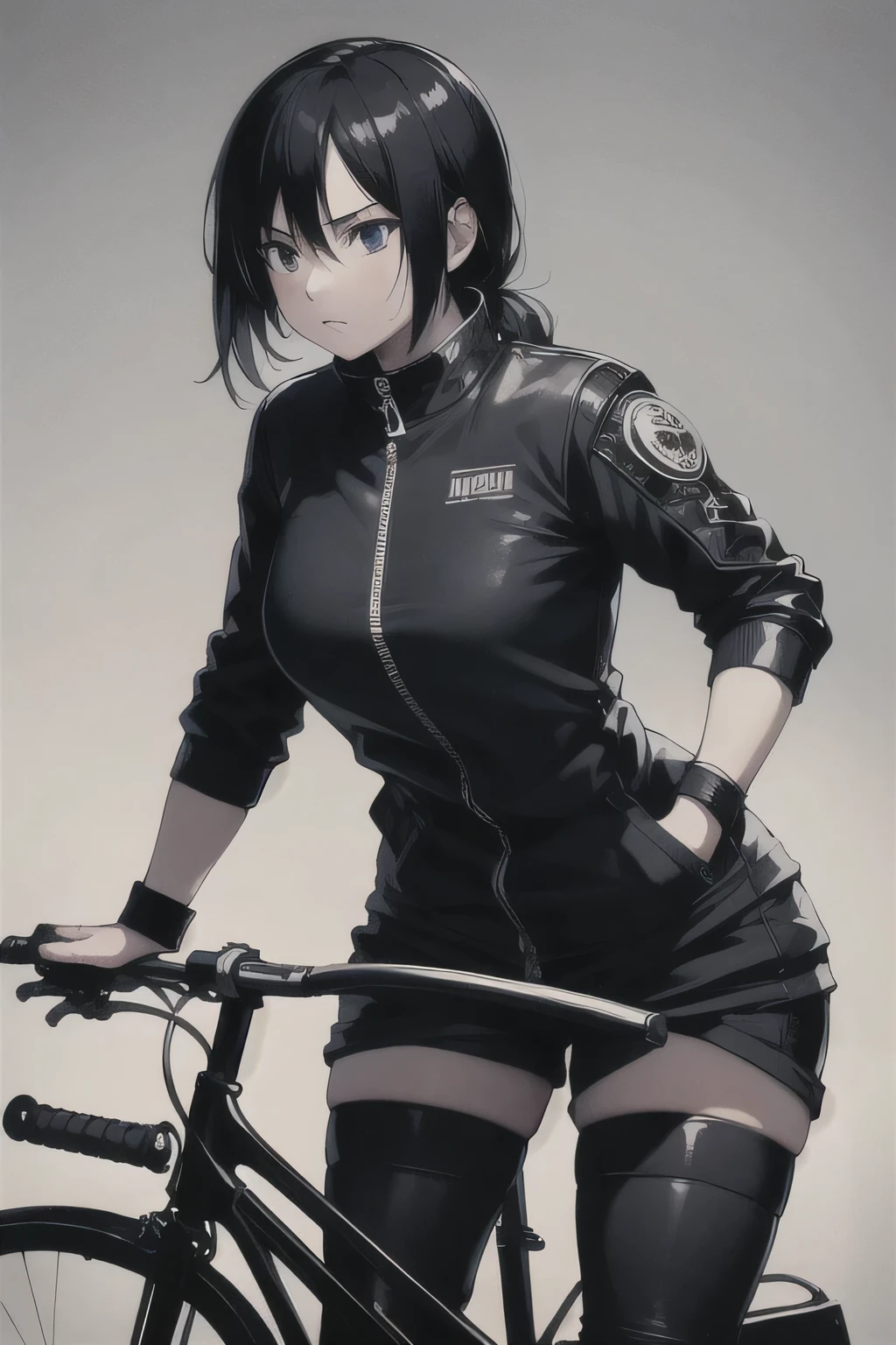 Highest quality, masterpiece, photograph, 4K, photographrealistic, Very detailed,
Girl riding a bicycle, Techwear, Cyberpunk City, alone, Futuristic, Huge moon in the background, Black and White, toriyama akira, close,