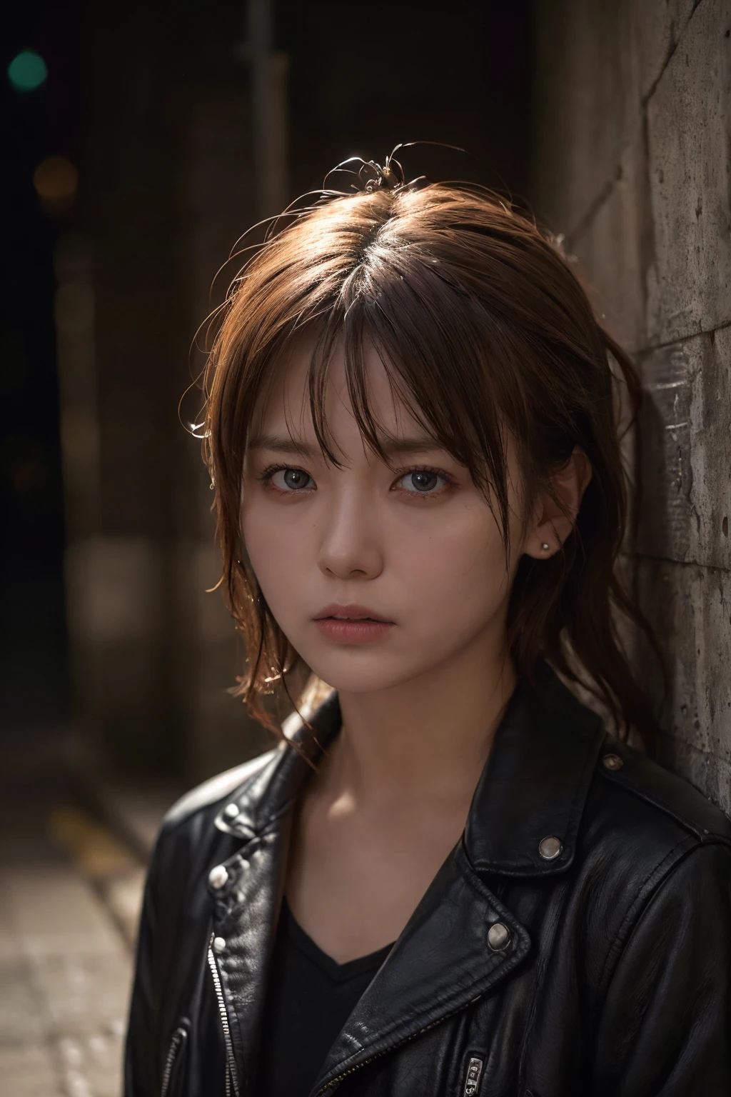 a rugged old rogue, grizzled veteran, weathered face, messy gray hair, intense piercing eyes, ragged clothes, worn leather jacket, cigarette dangling from lips, gruff and weathered demeanor, tough and jaded expression, urban gritty setting, dark alley at night, neon lights, rain-slicked pavement, (best quality,4k,8k,highres,masterpiece:1.2),ultra-detailed,(realistic,photorealistic,photo-realistic:1.37),cinematic lighting,dramatic shadows,moody color palette,gritty and atmospheric