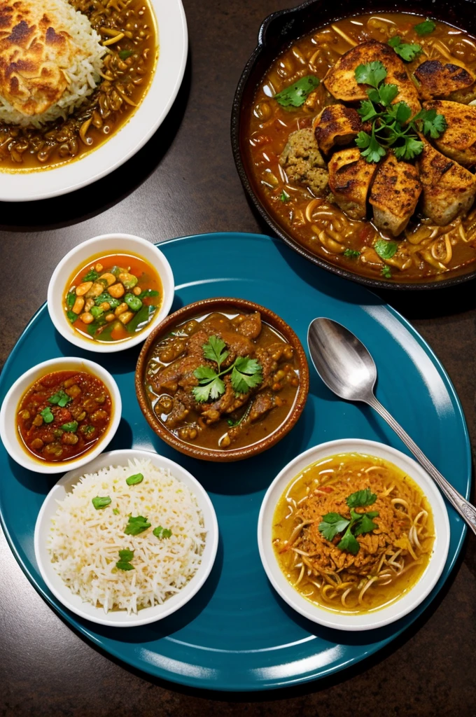 Plate with biryani and nihari