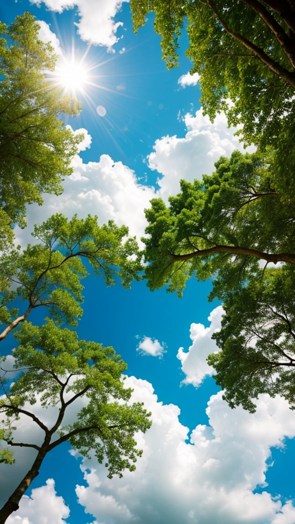 Blue sky and green earth、Heart shaped cloud and rainbow