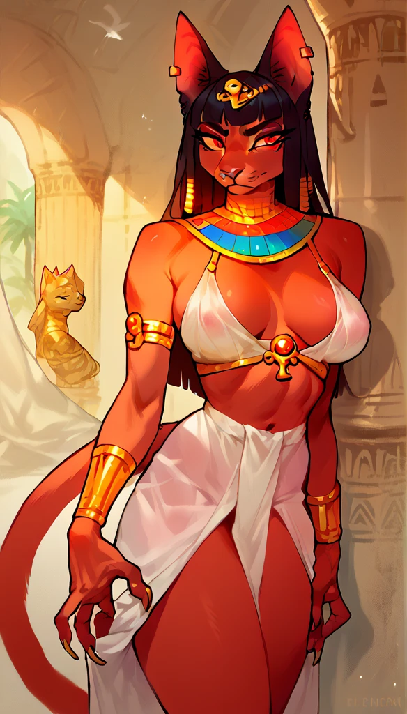 score_9, score_8_up, score_7_up, score_6_up, score_5_up, score_4_up, (thick lines:1.25), Egyptian-themed bedroom, Egypt,
anthro, (cat:1.2), goddess, female, onyx skin, red eyes, sharp claws, long nails, jewelry
