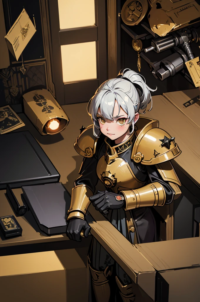 warhammer 40k star wars wallpaper, ในสไตล์ของ canon eos 5d mark iv, Gothic grade, Turn off concentration, Grey & Gold, elaborate costume,Order of the Golden Eagle, Shot with 70mm --ar 16:9 --q 2 --s 1,000