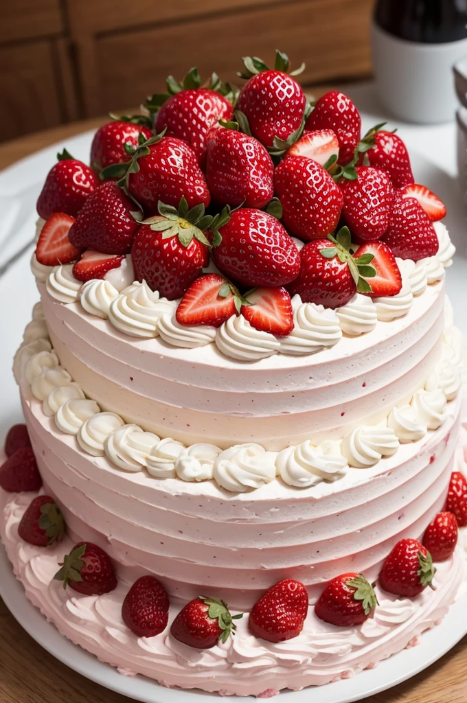 A photo of a Strawberry Cake with juicy strawberries on top of the cake for sale