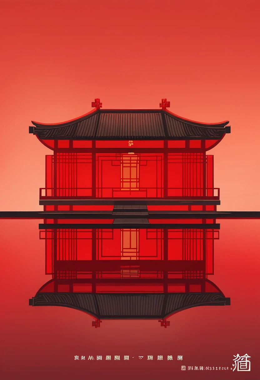 arafed image of a red building with a reflection in the water, red reflections, inspired by Wang Yi, chinese architecture, chinese building, chinese palace, in a red dream world, zen temple background, chinese style, ancient chinese architecture, red glow, beautiful render of tang dynasty, glowing red, red mood in background, red monochrome, inspired by Wang E