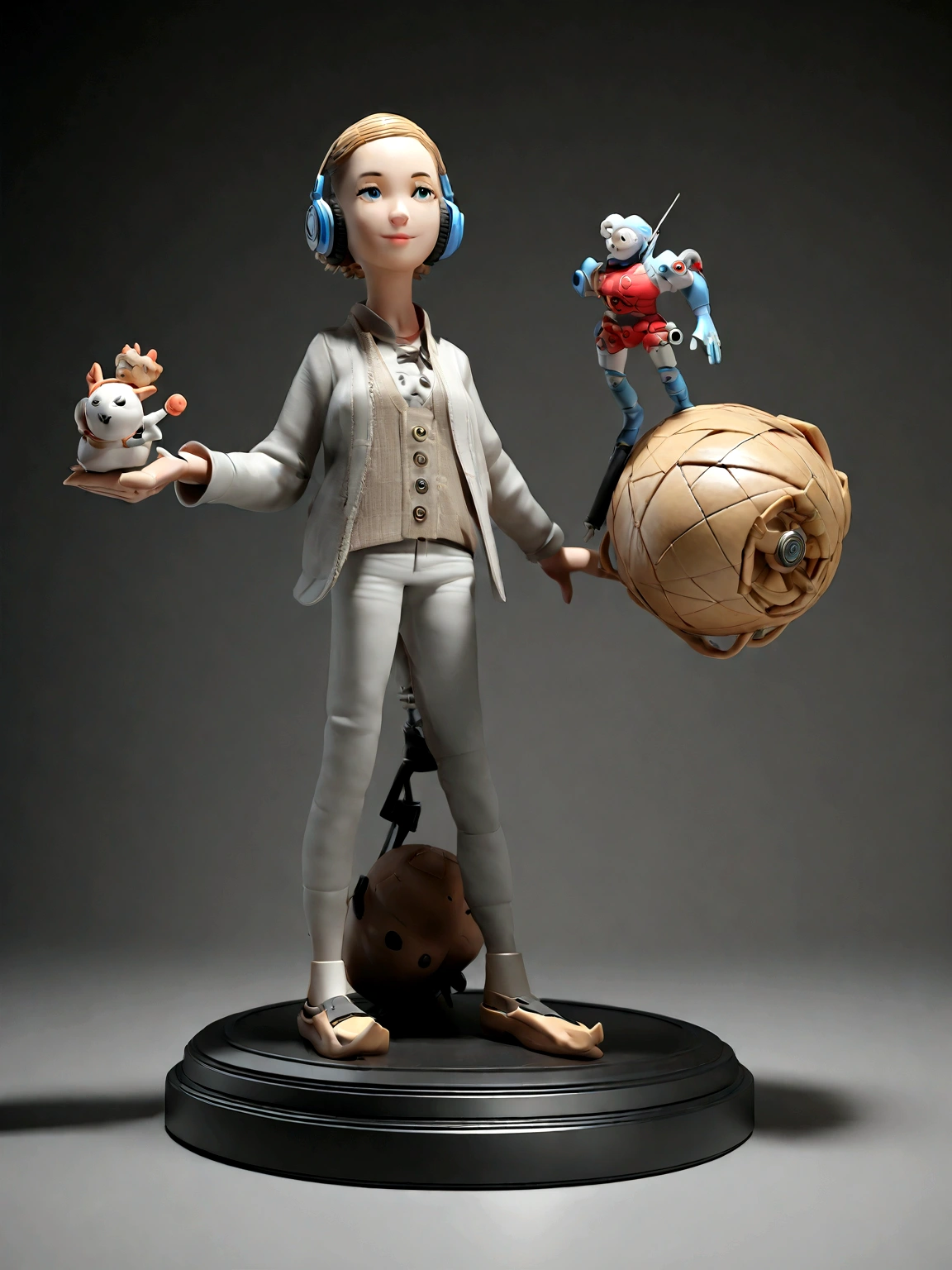There is a man wearing headphones、Statue of a man wearing a jacket, Cute 3d rendering, Vinyl Designer Toys, 3D rendering style, 3d characters, 3d characters, 3D Rendering Character Art 8k, 3d characters render, 3d characterss, vinyl toy figurine, 3D rendering of beeple, high detail iconic character, Cute humanoid