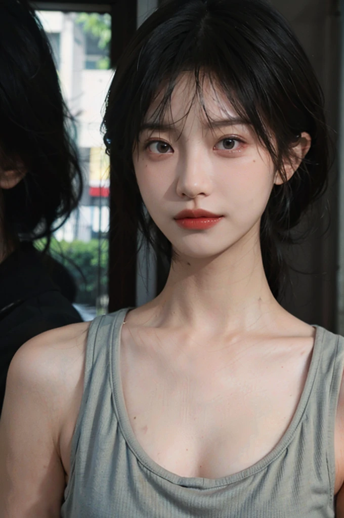 (Skin details:1.4), (smooth skin textures:1.3), Lipstick, background,海滩background， Direct vision, earrings, serene, calm, (Realistic and detailed eyes：1.2）, Natural skin texture, Realistic facial details, Soft dramatic lighting, Vivid details, 35 mm film, outdoor, (Photo Practical:1.4), (hyper Practical:1.4), (Practical:1.3), (Smoother lighting:1.05), (Improve lighting quality:0.9), (Highest quality real skin textures:1.4), Exquisite eyes, Delicate face, Close-up of face, (Enhance the beauty of skin texture:1.1), Hair details, Vest，normal body ratio, short hair, Moles under the eyes, thinking, A faint smile,公园background，Portrait Photography, Depth of Field, Bokeh, Surrealism, Ray Tracing, (Portrait Photography:1.1), Surrealism, High Detail, Chiaroscuro, Ray Tracing, reflected light, Ultra HD, Ultra HD, masterpiece, Textured Skin, Super Detail, High Detail, high quality, best quality