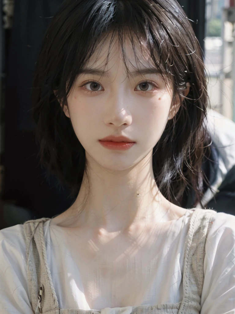 (Skin details:1.4), (smooth skin textures:1.3), Lipstick, background,海滩background, Direct vision, earrings, serene, calm, (Realistic and detailed eyes:1.2), Natural skin texture, Realistic facial details, Soft dramatic lighting, Vivid details, 35 mm film, outdoor, (Photo Practical:1.4), (hyper Practical:1.4), (Practical:1.3), (Smoother lighting:1.05), (Improve lighting quality:0.9), (Highest quality real skin textures:1.4), Exquisite eyes, Delicate face, Close-up of face, (Enhance the beauty of skin texture:1.1), Hair details, Vest,normal body ratio, short hair, Moles under the eyes, thinking, A faint smile,公园background,Portrait Photography, Depth of Field, Bokeh, Surrealism, Ray Tracing, (Portrait Photography:1.1), Surrealism, High Detail, Chiaroscuro, Ray Tracing, reflected light, Ultra HD, Ultra HD, masterpiece, Textured Skin, Super Detail, High Detail, high quality, best quality