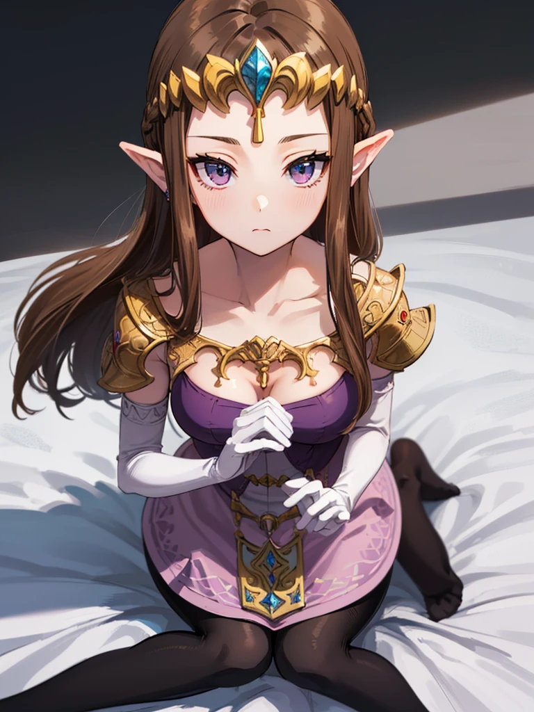 (((sitting sideways))),(((Overhead Shot))),(Expressionless),((((Portrait of a woman alone)))))),((Sitting)),((alone)),((Exposed shoulders)),Anime art style,masterpiece,(Highest quality), (Super detailed),(Very delicate and beautiful),(alone),(detailedな顔と目),Beautiful eyes like jewels,(Very beautiful mature woman),(((Mature Woman,Queen))),((close up of face))),((Long Straight Hair)),,Cleavage,(bed),lengthｰgloves,((((side angle)))),((((Adult Expressions)))),((((Beautiful Face)))),((((Black tights)))),((bed)),(((Long Hair)))),((((Straight hair)))),((Cleavage)),((((Dark brown hair)))),Princess Zelda,((chest is slightly exposed)), ((Highest quality)),,(Very detailed) ,((Purple blouse)),((Hair blowing in the wind)),Brown Hair,((Delicate portraits)),, ((Highest quality)), (Very detailed),((detailed)),(((pray))),Nintendo, The Legend of Zelda),,((alone)), ((Highest quality)), (Very detailed), ((((4K quality)))),