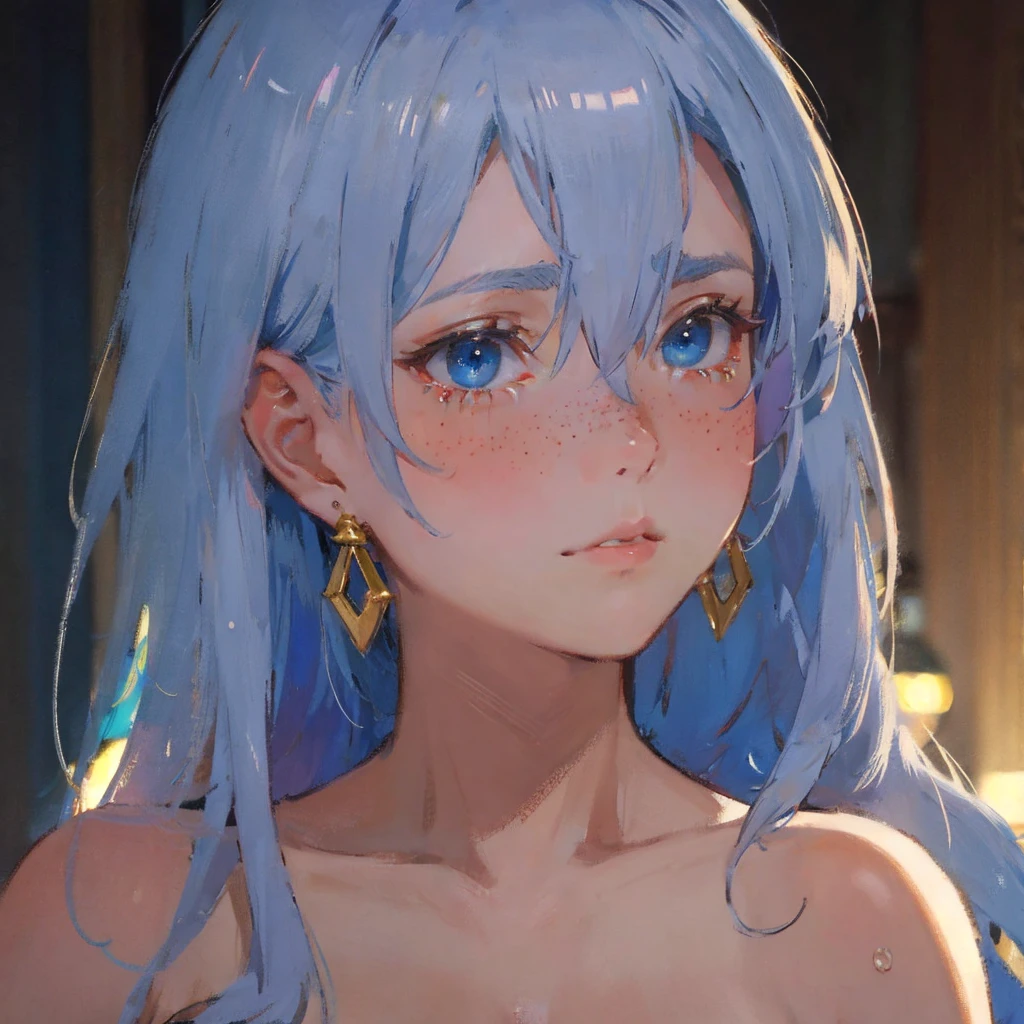 (Photorealsitic:1.4), (masterpiece, side lights, Exquisite beautiful eyes: 1.2), masterpiece*portlate, realisitic, 3D 顔, Luminous Eyes, Shiny hair, Glossy skin, 独奏, embarrassed from, (hason),Naked portrait、Upper body portrait、(small tits)、