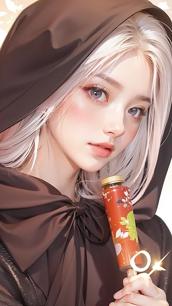 Light pink hair, pink eyes, pink and white, sakura leafs, vivid colors, white dress, paint splash, simple background, ray tracing, wavy hair