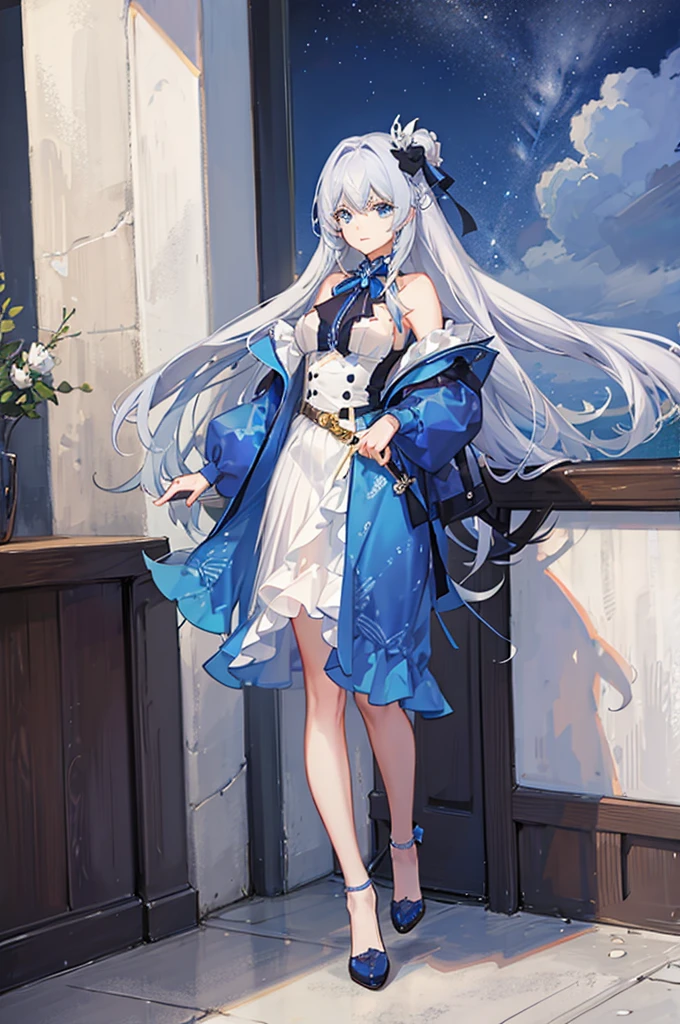 (best quality:1.3),(masterpiece:1.3),(illustration:1.3),extremely delicate and beautiful, extremely detailed, CG, unity, 8k wallpaper, Amazing, finely detail, official art, extremely detailed CG unity 8k wallpaper, 1girl,very young, beautiful detailed eyes,extremely detailed eyes and face,an extremely delicate and beautiful girl,extremely detailed face,solo,bush,shy,(seductive smile:0.7),bishoujo, adorable girl, kawaii,1girl, long hair, wide sleeves, solo, white hair, dress, blush, bangs, full body, detached sleeves, black footwear, long sleeves, bare shoulders, blue sky, hair between eyes, yellow eyes, open mouth, smile, purple dress, cross-laced footwea, body(bestshadow),((anextremelydelicateandbeautiful)),dynamicangle,floating,fairyland,dynamicangle,seaofflowers,beautifuldetailedgarden,wind,classic,spring,(detailedlight),feather,nature,(sunlight),river,forest,(((floatingpalace))),((thebestbuilding)),beautifulanddelicatewater,(painting),(sketch),(bloom),(shine),white knee socks,sitting in a chair<lora:Hakua:1>