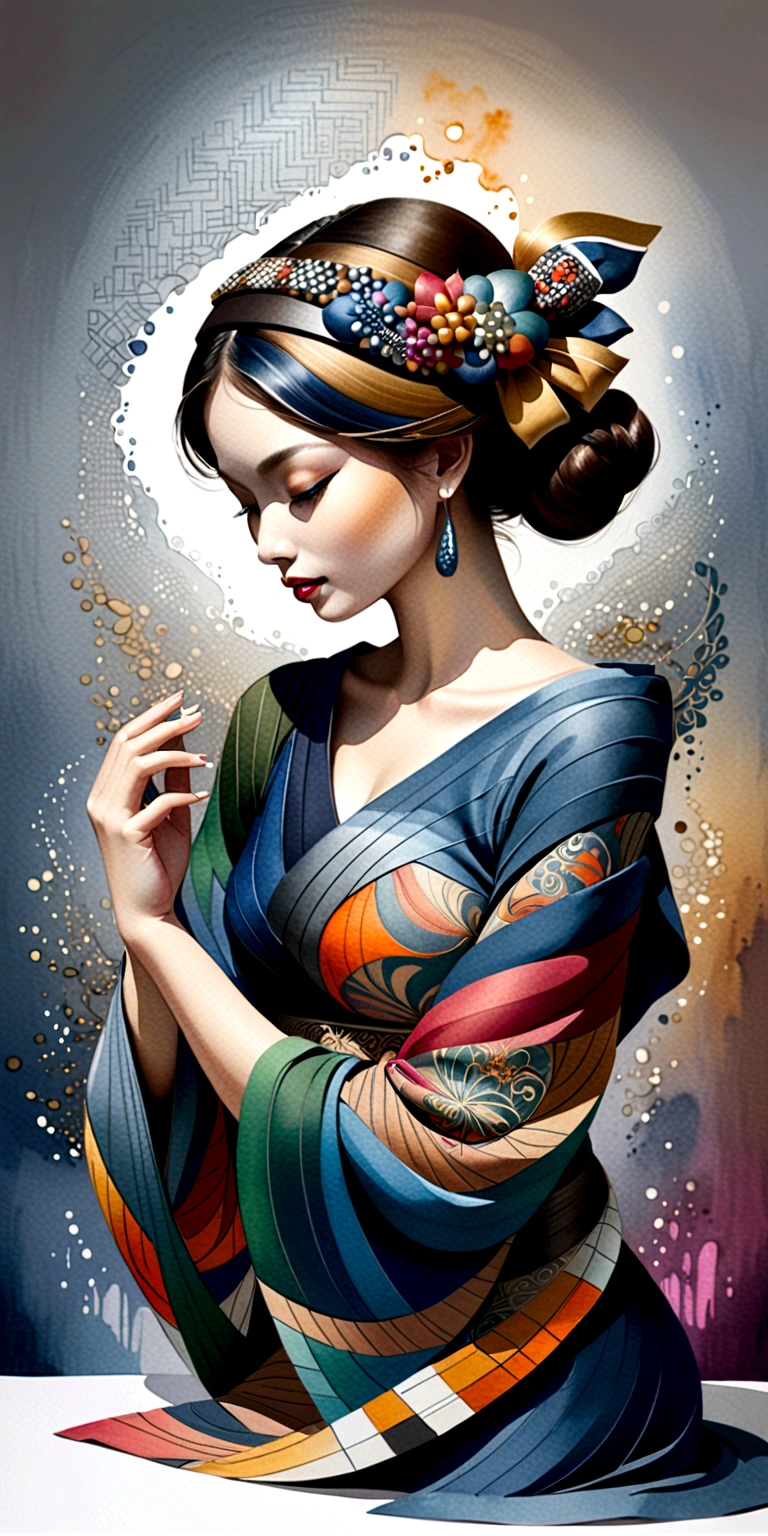 Abstract watercolor picture ,Young woman(Thai style)full body,abstract art,Surreal
