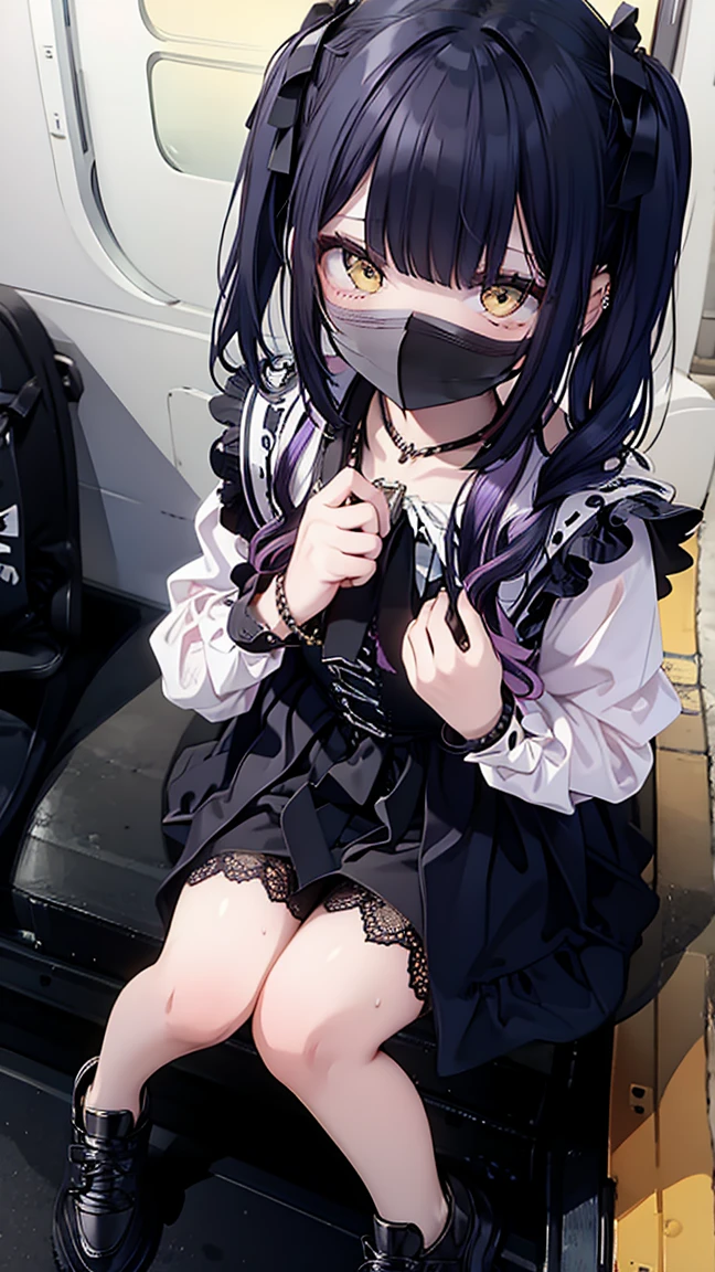 (highest quality), (masterpiece), 1080p, High resolution, 4K, 8k, Thigh straps, Shooting from directly below, spanning me, The woman on top of me, Only the nipples are exposed, White sweat, Covered , Sweaty, Woman looking down, Micro Bikini, Skirt swimsuit, Thigh-high socks, To achieve this, , Small breasts, whole body, Black leather shoes, Braided hair, Ear hair, Inner Color, Embarrassed face, Short black hair, bracelet, train