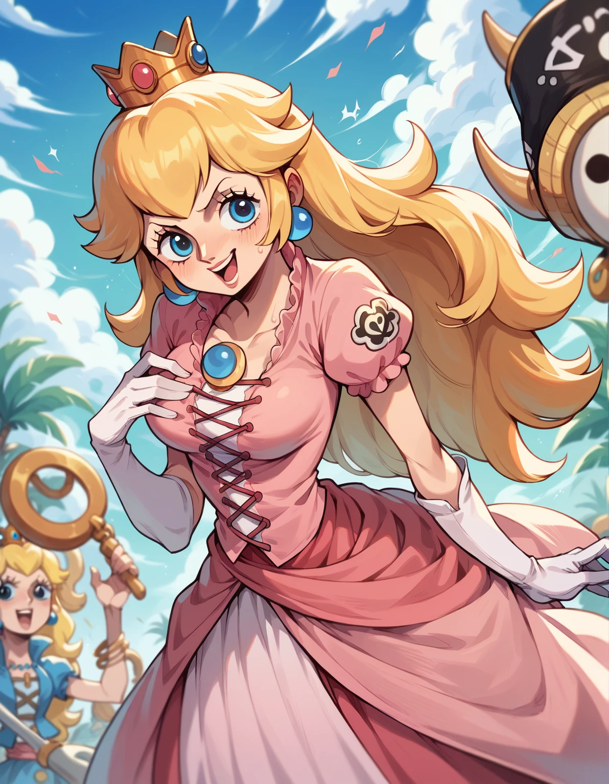 Imagine Princess Peach if she were a pirate from the One Piece anime