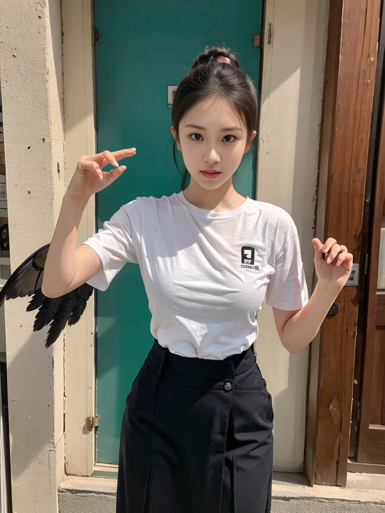 Best quality,masterpiece,Ultra-high resolution,(Photo Realism:1.4),Girl,Sexy,cute,(T-Shirt:1.2),(Big breasts:1.3),(whole body:1.4)