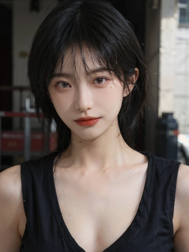(Skin details:1.4), (smooth skin textures:1.3), Lipstick, background,海滩background, Direct vision, earrings, serene, calm, (Realistic and detailed eyes:1.2), Natural skin texture, Realistic facial details, Soft dramatic lighting, Vivid details, 35 mm film, outdoor, (Photo Practical:1.4), (hyper Practical:1.4), (Practical:1.3), (Smoother lighting:1.05), (Improve lighting quality:0.9), (Highest quality real skin textures:1.4), Exquisite eyes, Delicate face, Close-up of face, (Enhance the beauty of skin texture:1.1), Hair details, Vest,normal body ratio, short hair, Moles under the eyes, thinking, A faint smile,公园background,Portrait Photography, Depth of Field, Bokeh, Surrealism, Ray Tracing, (Portrait Photography:1.1), Surrealism, High Detail, Chiaroscuro, Ray Tracing, reflected light, Ultra HD, Ultra HD, masterpiece, Textured Skin, Super Detail, High Detail, high quality, best quality