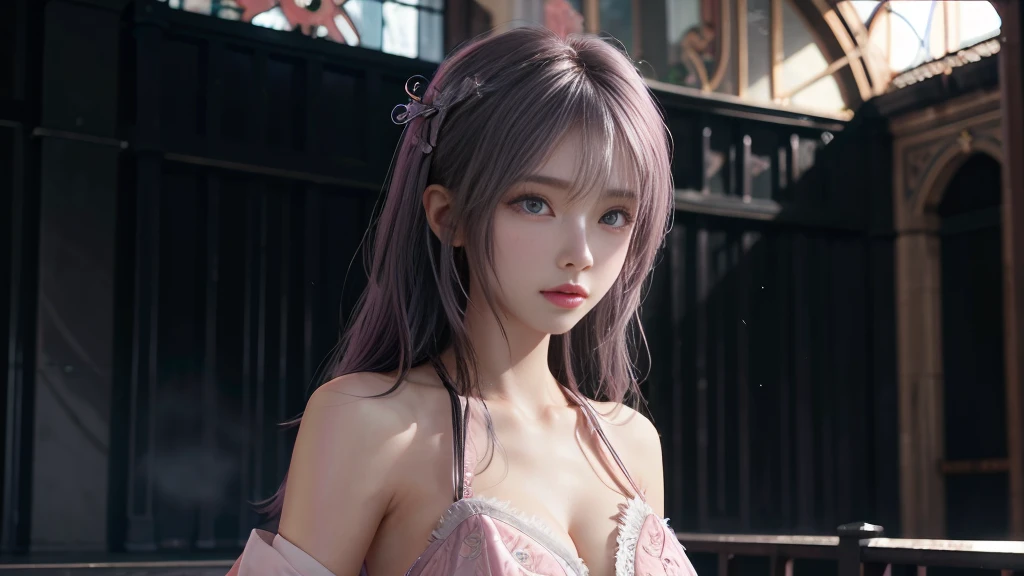 1 girl，《Beautiful eyes detailed description》《Beautiful and delicate face》《Wearing white》《Pink Eyes》《Cross Bangs》《Standing》《gray hair flying》》（（（（Pink Eyes）））），（（（（Pink Eyes）））），（（（Beautiful fairy）））（《《Detailed description of the whole body》》），《《《Stunning Beauty》》》，Detailed description of the whole body，Detailed description of the whole body，Detailed description of the whole body，Detailed description of the whole body《《《《Explosion》》》》Wear black，Wear black，Wear black，Full body detailed description，Detailed description of upper and lower body，Pink crystal pupils