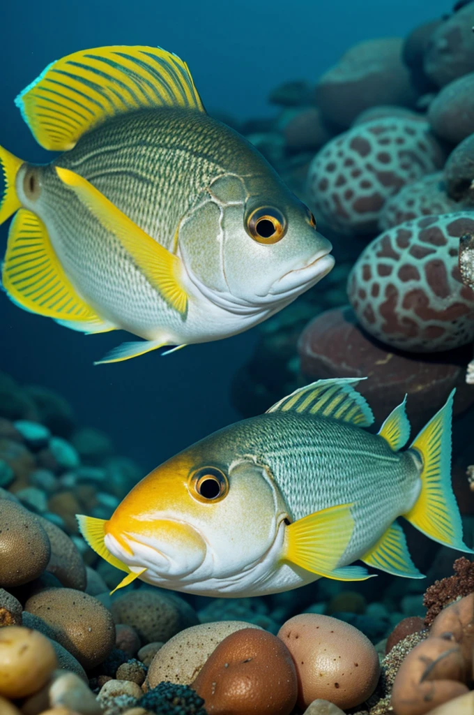 A fish with a cone of potatoes