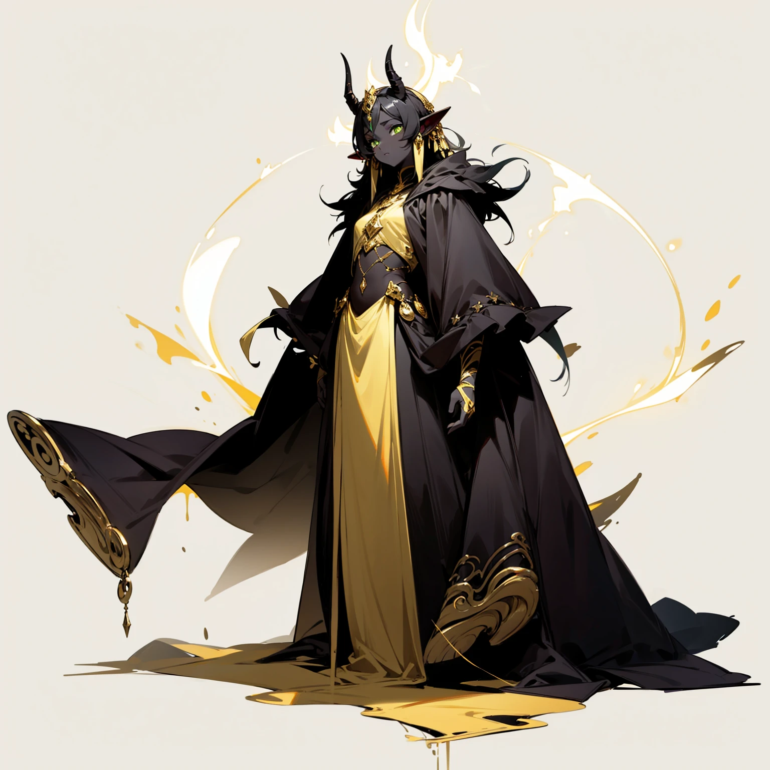 Evolutionary changes become more magnificent and greater, Evolution changes to gold, black and white skin, green eyes, has horns, Grassroots, no background