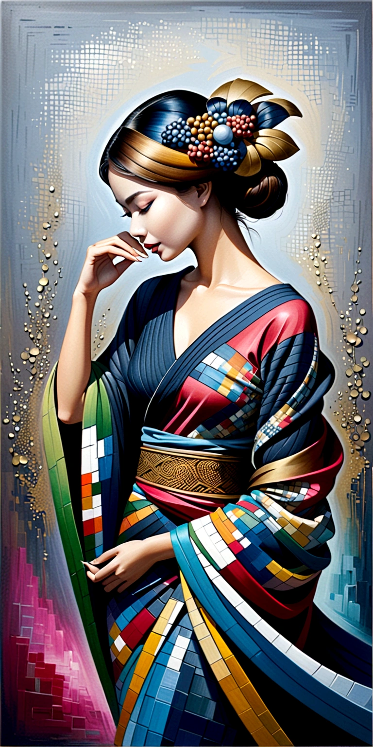 abstract oil painting ,Young woman(Thai style)full body,abstract art,Surreal