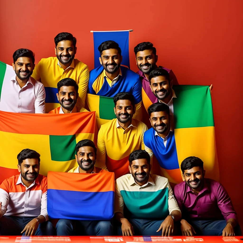 Aap pic of 3 guys which watching TV match in sitting their cheeks have Indian flag drawer and there is a bright up emotions and all are happy and excited