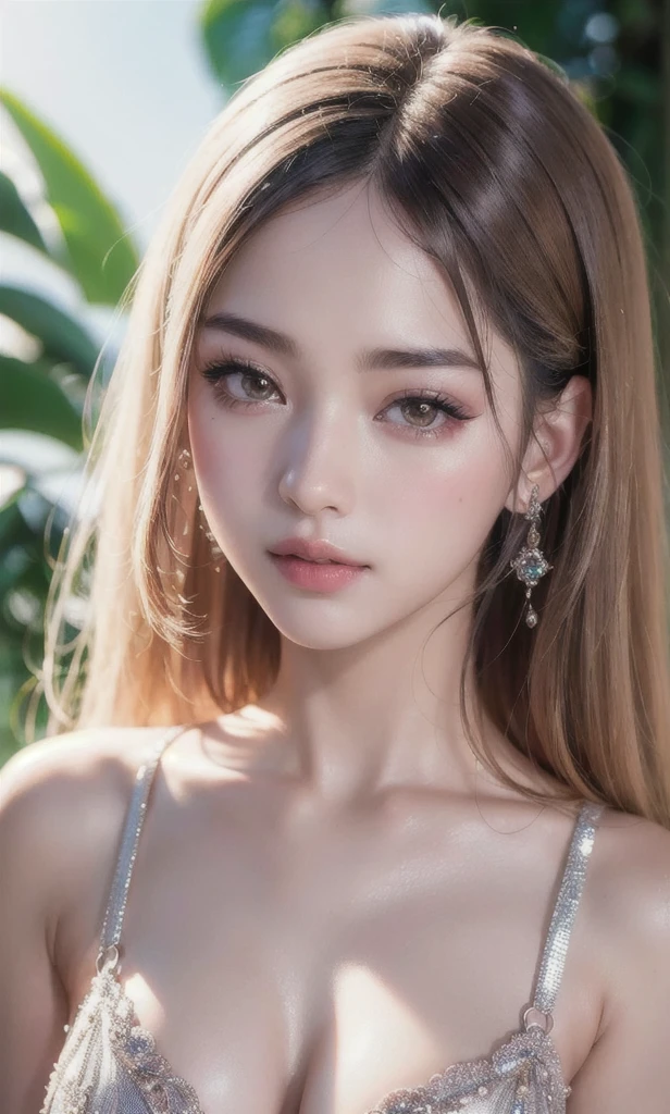 (8k, RAW photo, photorealistic:1.25) ,( lipgloss, eyelashes, gloss-face, glossy skin, best quality, ultra highres, depth of field, chromatic aberration, caustics, Broad lighting, natural shading,Kpop idol) looking at viewer with a serene and goddess-like happiness,