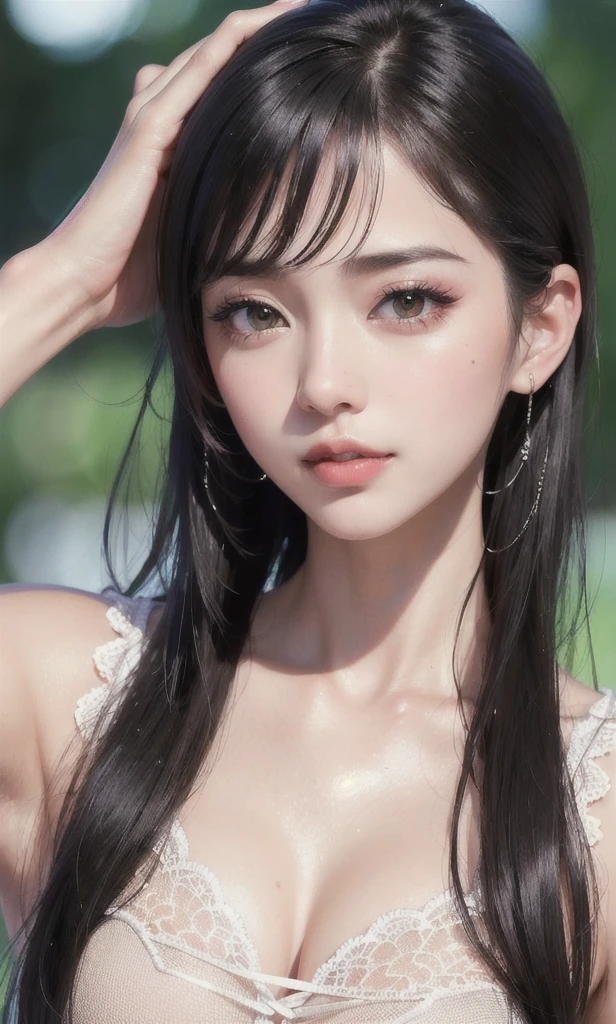 (8k, RAW photo, photorealistic:1.25) ,( lipgloss, eyelashes, gloss-face, glossy skin, best quality, ultra highres, depth of field, chromatic aberration, caustics, Broad lighting, natural shading,Kpop idol) looking at viewer with a serene and goddess-like happiness,