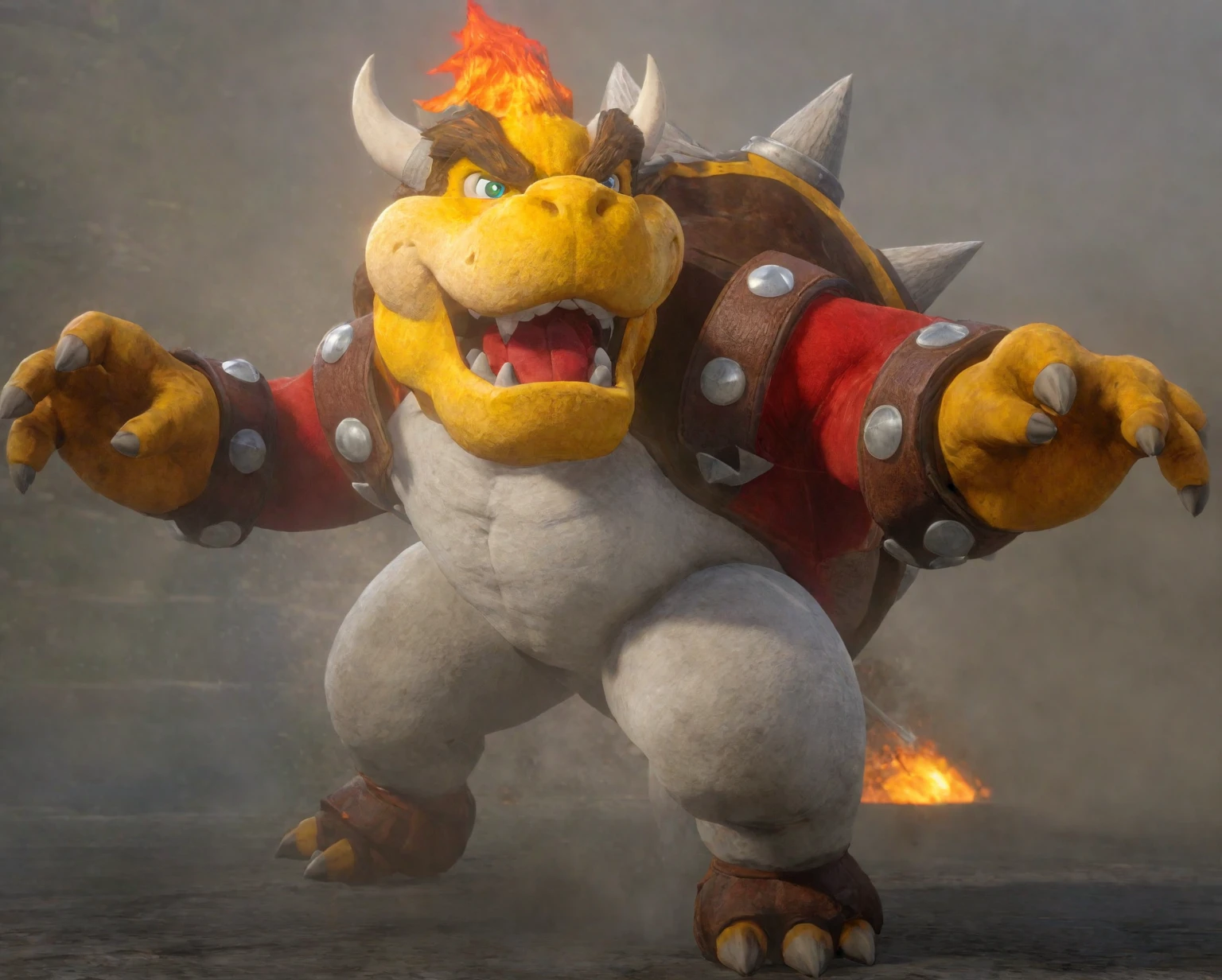 a close up of a nintendo super smasher character with a yellow and red outfit, bowser nintendo, bowser, fire breathing. bowser, koopa, mario, nintendo, goron brute, mario dabbing, n 6 4 graphics, n graphics, inspired by Mario Dubsky, inspired by Mario Bardi, video game characters designs, super mario