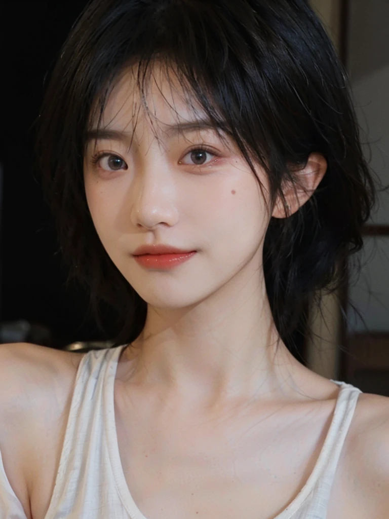 (Skin details:1.4), (smooth skin textures:1.3), Lipstick, background,海滩background， Direct vision, earrings, serene, calm, (Realistic and detailed eyes：1.2）, Natural skin texture, Realistic facial details, Soft dramatic lighting, Vivid details, 35 mm film, outdoor, (Photo Practical:1.4), (hyper Practical:1.4), (Practical:1.3), (Smoother lighting:1.05), (Improve lighting quality:0.9), (Highest quality real skin textures:1.4), Exquisite eyes, Delicate face, Close-up of face, (Enhance the beauty of skin texture:1.1), Hair details, Vest，normal body ratio, short hair, Moles under the eyes, thinking, A faint smile,公园background，Portrait Photography, Depth of Field, Bokeh, Surrealism, Ray Tracing, (Portrait Photography:1.1), Surrealism, High Detail, Chiaroscuro, Ray Tracing, reflected light, Ultra HD, Ultra HD, masterpiece, Textured Skin, Super Detail, High Detail, high quality, best quality