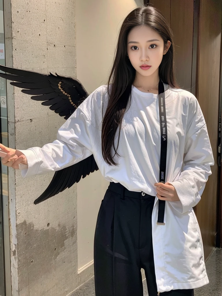 Real picture of a beautiful Indonesian woman, Patarung Silat wearing Taekwondo clothes. jab style. cool background of bright peacock wings