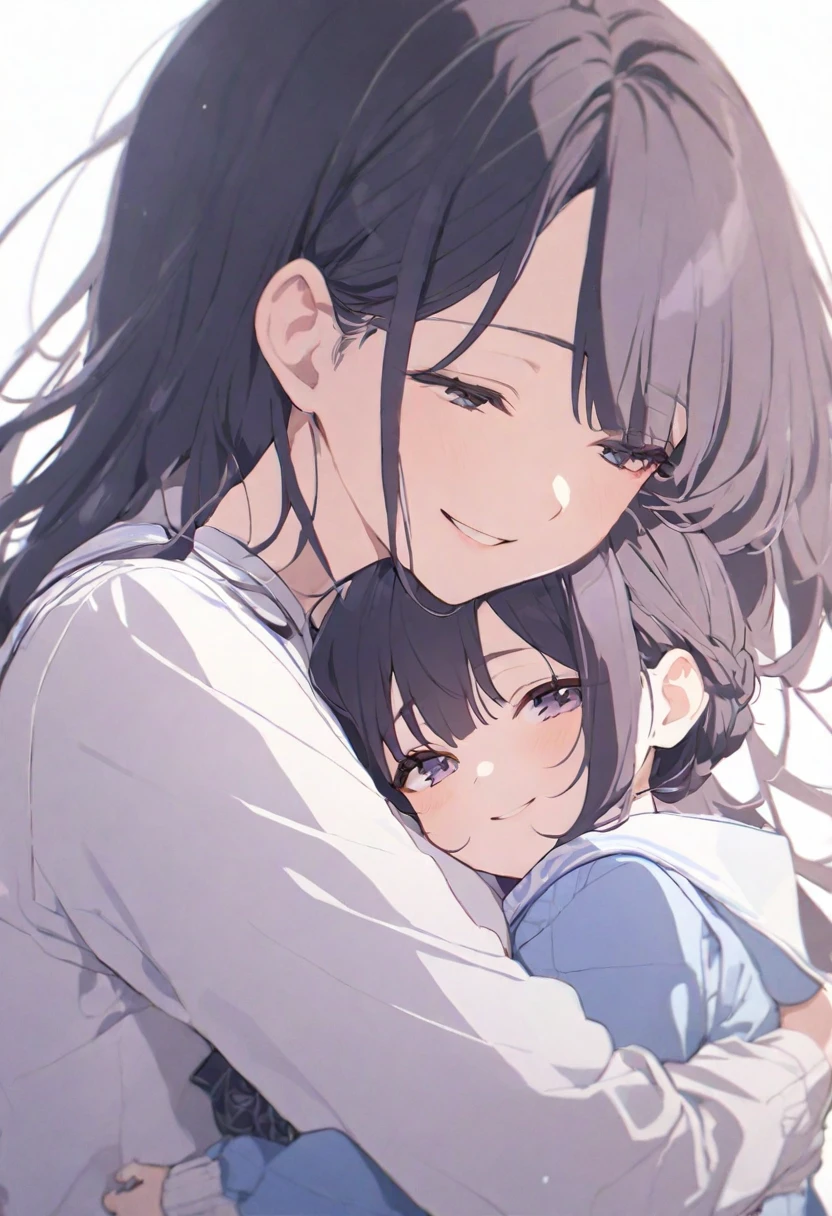 A mother hugs her daughter,Gentle smile,