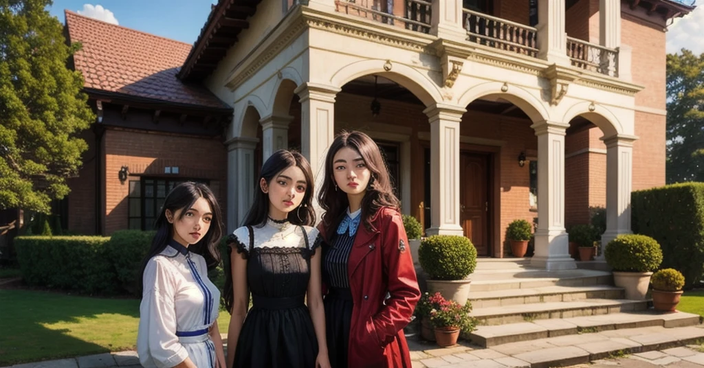 Three beautiful girls live in a mansion 
