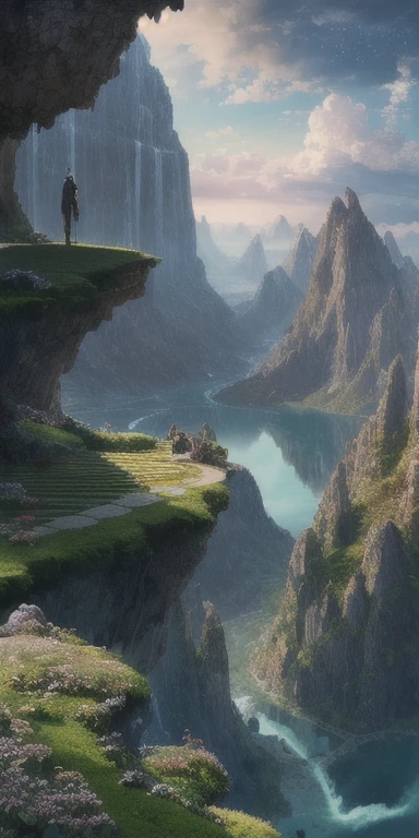 masterpiece, best quality, high quality, extremely detailed CG unity 8k wallpaper, scenery, outdoors, sky, cloud, day, no humans, mountain, landscape, water, tree, blue sky, waterfall, cliff, nature, lake, river, cloudy sky,award winning photography, Bokeh, Depth of Field, HDR, bloom, Chromatic Aberration ,Photorealistic,extremely detailed, trending on artstation, trending on CGsociety, Intricate, High Detail, dramatic, art by midjourney