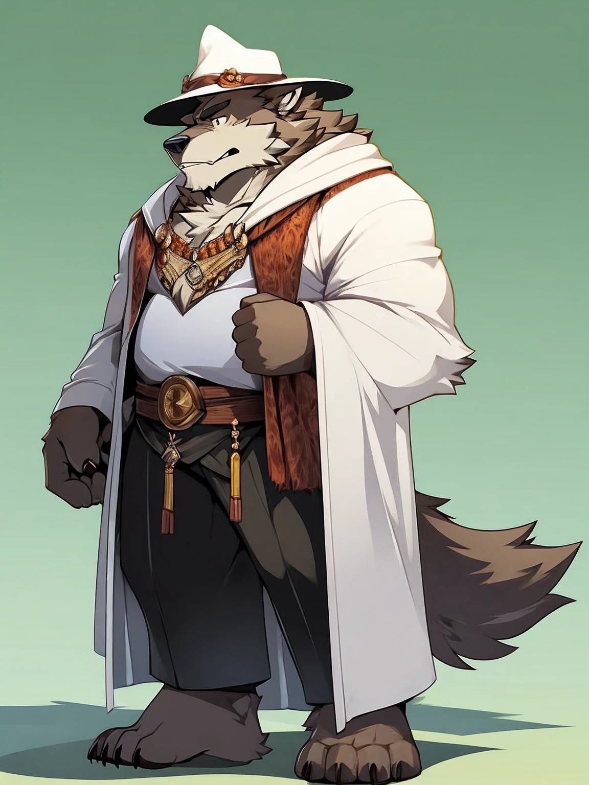 1 Boy, Mature male werewolf, masterpiece, White wizard hat,stand
